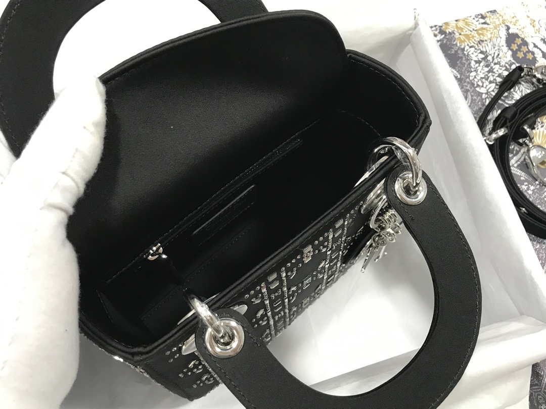 Dior M0505 Mini Dior Lady Bag Black Metallic Cannage Lambskin with Beaded Embroidery - Default Title - View 8