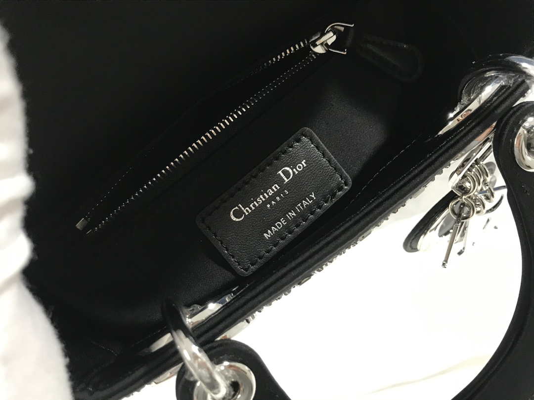 Dior M0505 Mini Dior Lady Bag Black Metallic Cannage Lambskin with Beaded Embroidery