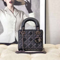 Dior  Mini Dior Lady Bag Navy Black Metallic Cannage Lambskin with Beaded Embroidery M0505 Black - Default Title - View 1