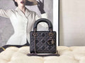 Dior  Mini Dior Lady Bag Navy Black Metallic Cannage Lambskin with Beaded Embroidery M0505 Black