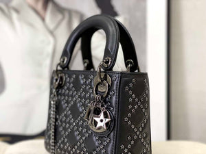 Dior  Mini Dior Lady Bag Navy Black Metallic Cannage Lambskin with Beaded Embroidery M0505 Black - Default Title - View 7