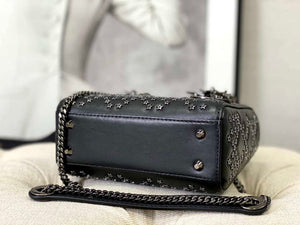 Dior  Mini Dior Lady Bag Navy Black Metallic Cannage Lambskin with Beaded Embroidery M0505 Black - Default Title - View 8