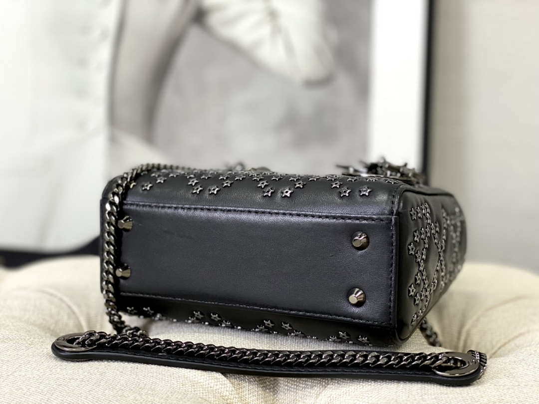 Dior  Mini Dior Lady Bag Navy Black Metallic Cannage Lambskin with Beaded Embroidery M0505 Black