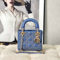 Dior M0505 Mini Dior Lady Bag Blue Metallic Cannage Lambskin with Beaded Embroidery - Default Title - View 1