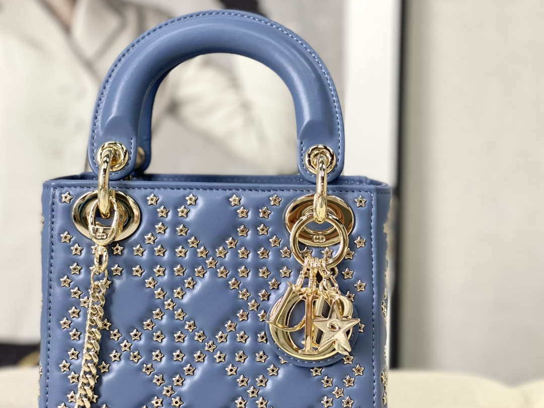 Dior M0505 Mini Dior Lady Bag Blue Metallic Cannage Lambskin with Beaded Embroidery - Default Title - View 4