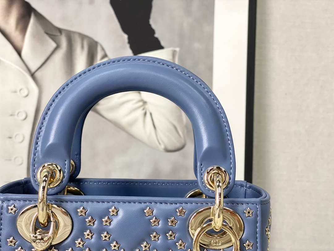 Dior M0505 Mini Dior Lady Bag Blue Metallic Cannage Lambskin with Beaded Embroidery - Default Title - View 5