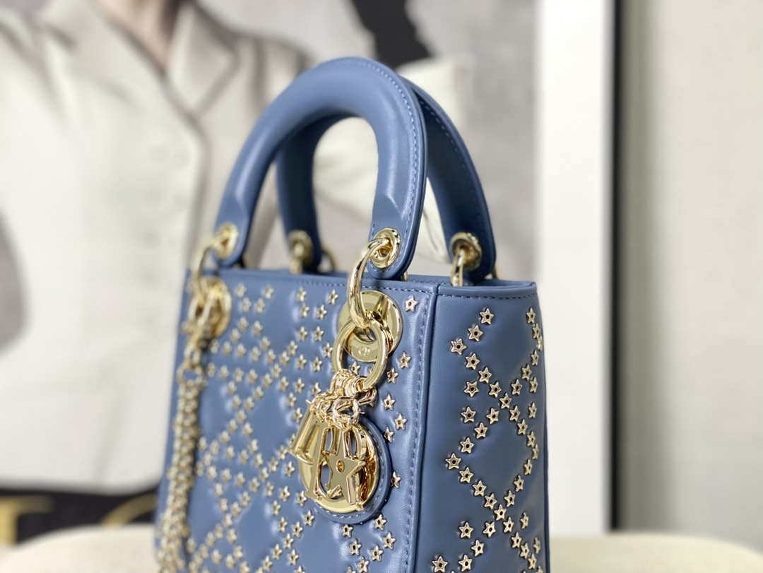 Dior M0505 Mini Dior Lady Bag Blue Metallic Cannage Lambskin with Beaded Embroidery - Default Title - View 6
