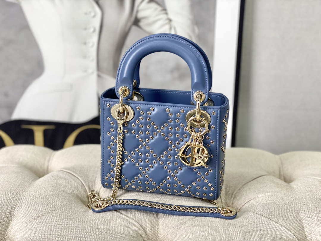 Dior M0505 Mini Dior Lady Bag Blue Metallic Cannage Lambskin with Beaded Embroidery - Default Title - View 7
