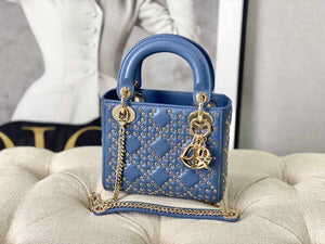 Dior M0505 Mini Dior Lady Bag Blue Metallic Cannage Lambskin with Beaded Embroidery - Default Title - View 7