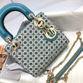 Dior M0505 Mini Dior Lady Bag Blue Metallic Cannage Lambskin with Embroidered Check Beads - Default Title - View 1
