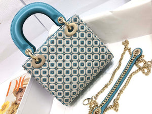 Dior M0505 Mini Dior Lady Bag Blue Metallic Cannage Lambskin with Embroidered Check Beads - Default Title - View 2