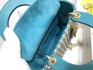 Dior M0505 Mini Dior Lady Bag Blue Metallic Cannage Lambskin with Embroidered Check Beads - Default Title - View 8