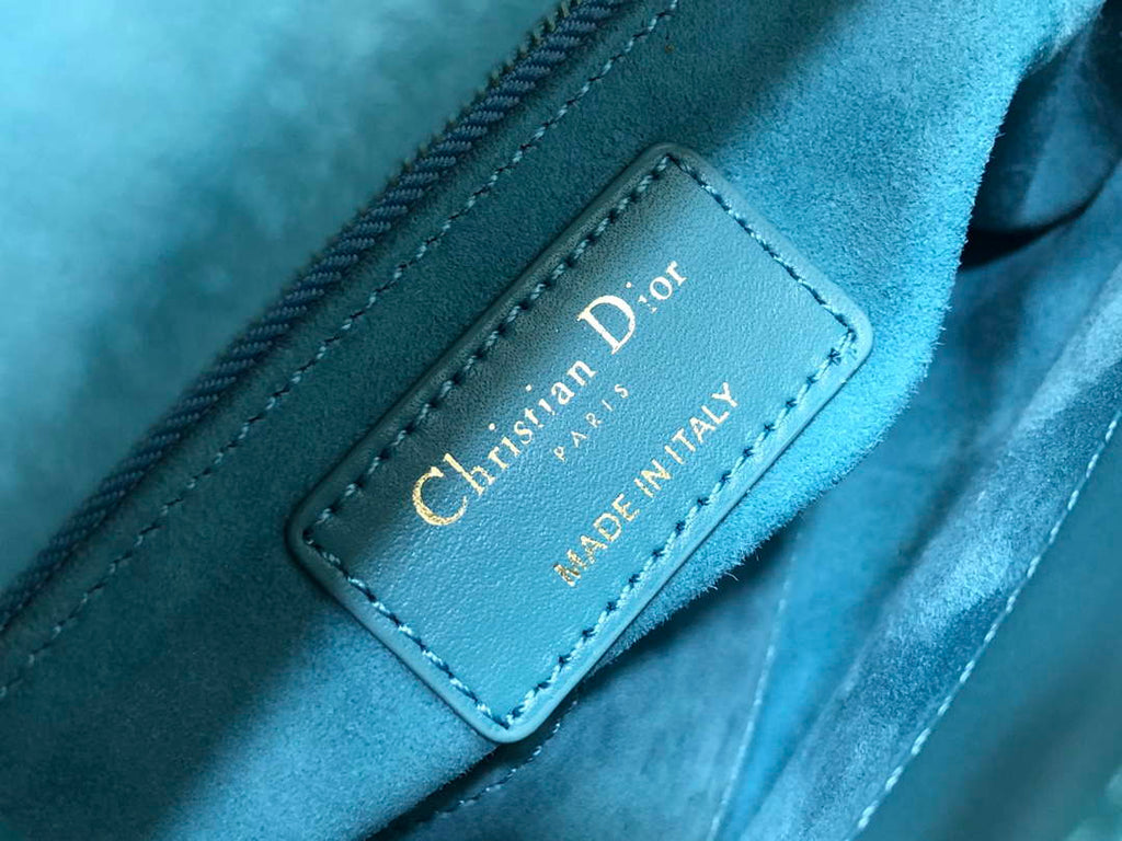 Dior M0505 Mini Dior Lady Bag Blue Metallic Cannage Lambskin with Embroidered Check Beads