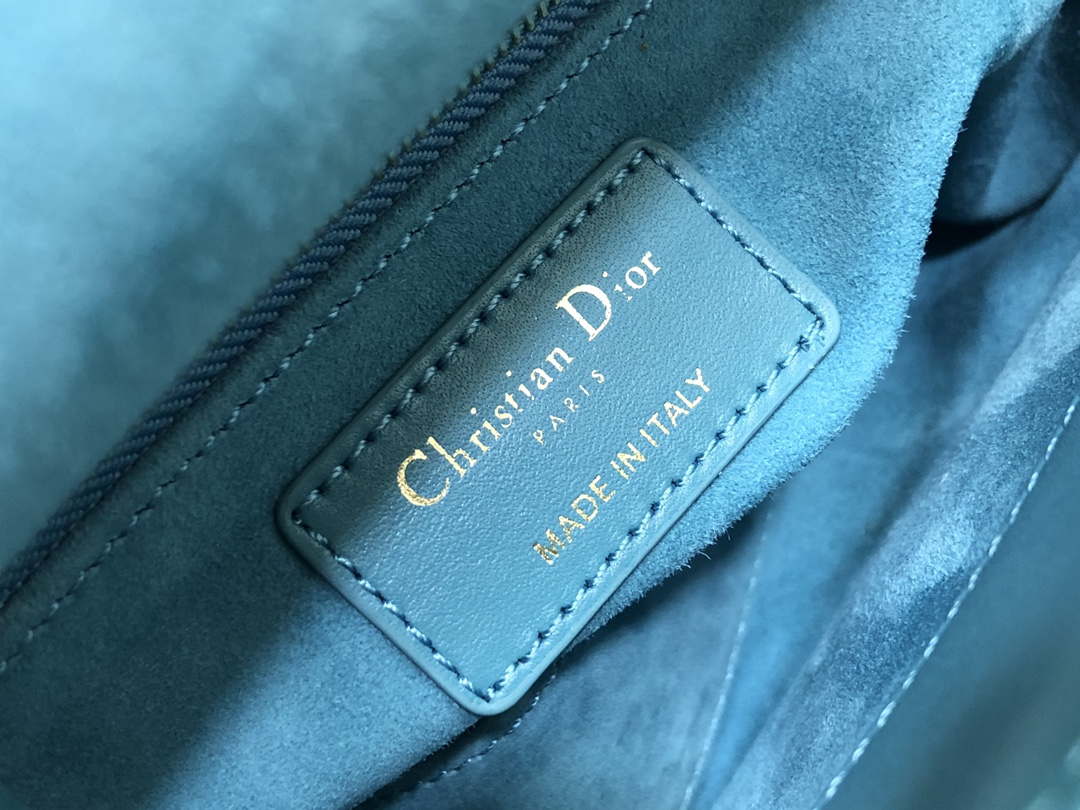 Dior M0505 Mini Dior Lady Bag Blue Metallic Cannage Lambskin with Embroidered Check Beads