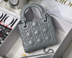 Dior M0505 Mini Dior Lady Bag Grey Cannage Calfskin with Diamond Motif - Default Title - View 5