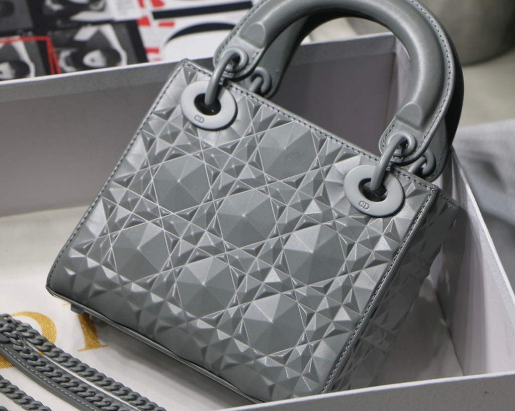 Dior M0505 Mini Dior Lady Bag Grey Cannage Calfskin with Diamond Motif
