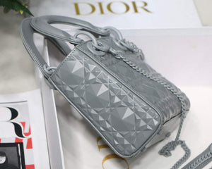 Dior M0505 Mini Dior Lady Bag Grey Cannage Calfskin with Diamond Motif - Default Title - View 7