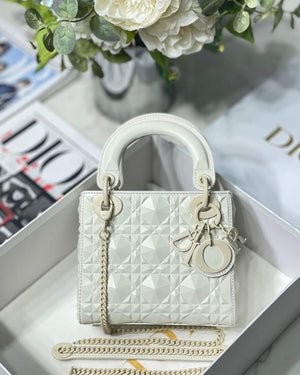 Dior M0505 Mini Dior Lady Bag White Cannage Calfskin with Diamond Motif - Default Title - View 1