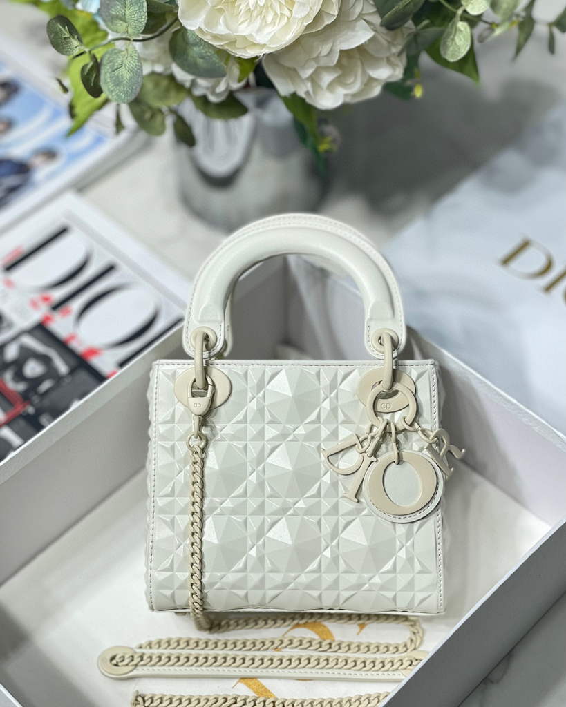 Dior M0505 Mini Dior Lady Bag White Cannage Calfskin with Diamond Motif - Default Title - View 1