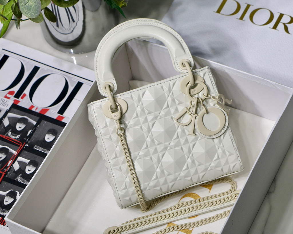 Dior M0505 Mini Dior Lady Bag White Cannage Calfskin with Diamond Motif