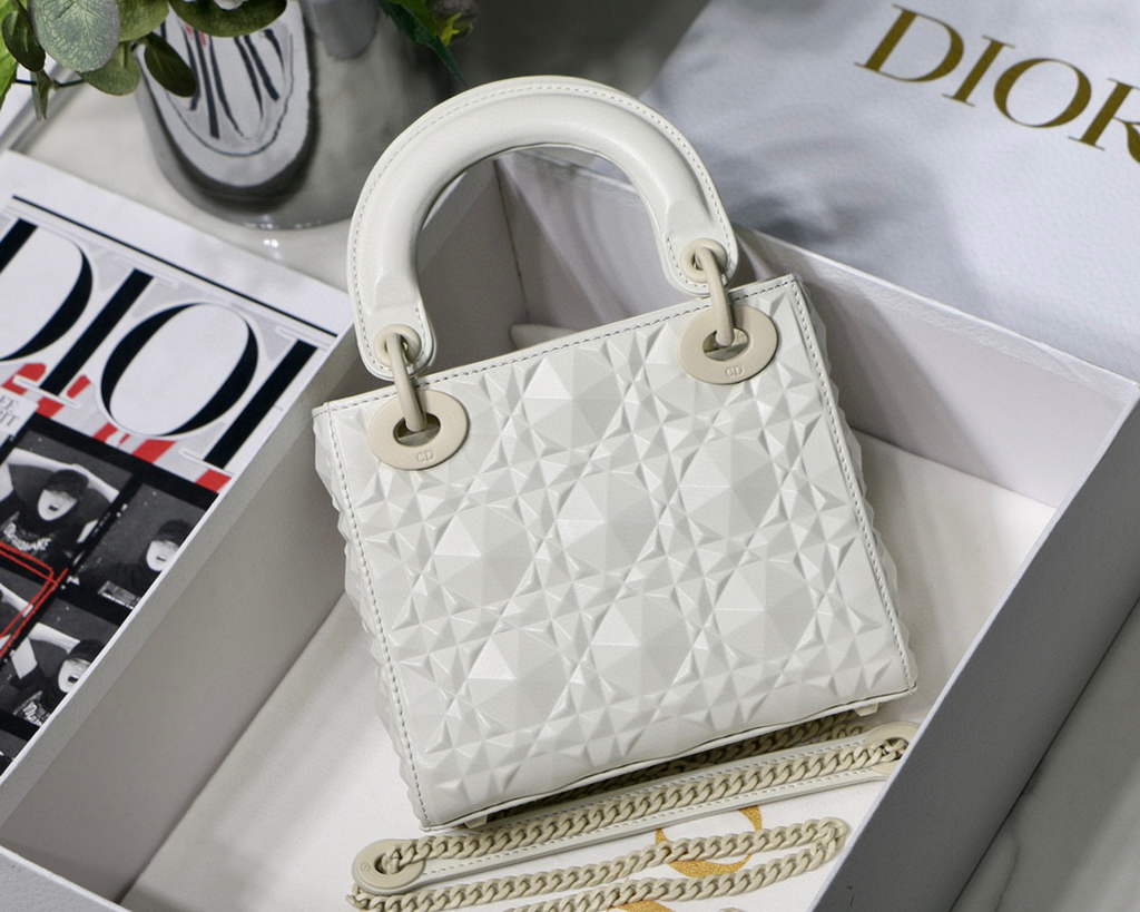Dior M0505 Mini Dior Lady Bag White Cannage Calfskin with Diamond Motif