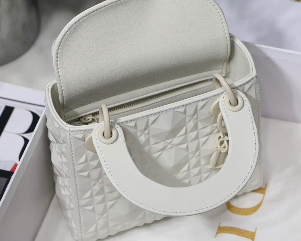Dior M0505 Mini Dior Lady Bag White Cannage Calfskin with Diamond Motif