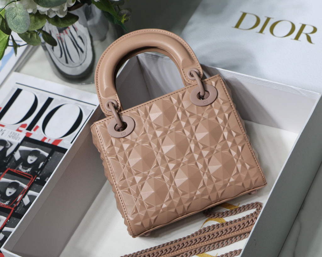 Dior M0505 Mini Dior Lady Bag Nude Cannage Calfskin with Diamond Motif