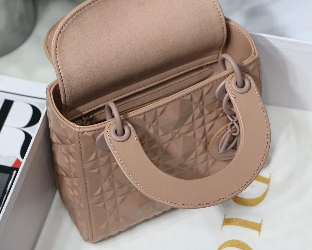 Dior M0505 Mini Dior Lady Bag Nude Cannage Calfskin with Diamond Motif