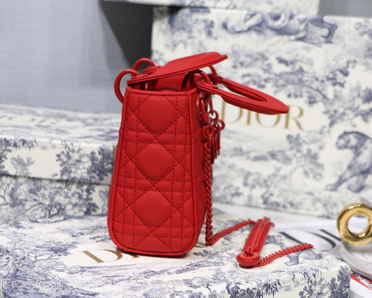 Dior M0505 Mini Dior Lady Bag Red Cannage Lambskin