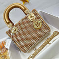 Dior M0505 Mini Dior Lady Bag Gold Embroidered white resin beads - Default Title - View 1