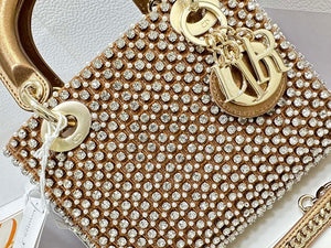 Dior M0505 Mini Dior Lady Bag Gold Embroidered white resin beads - Default Title - View 5