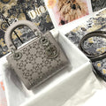 Dior M0505 Mini Dior Lady Bag Gray Metallic Cannage Lambskin with Beaded Embroidery - Default Title - View 1