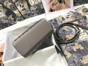 Dior M0505 Mini Dior Lady Bag Gray Metallic Cannage Lambskin with Beaded Embroidery - Default Title - View 4