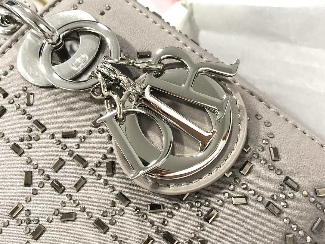 Dior M0505 Mini Dior Lady Bag Gray Metallic Cannage Lambskin with Beaded Embroidery - Default Title - View 6