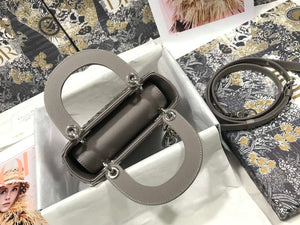 Dior M0505 Mini Dior Lady Bag Gray Metallic Cannage Lambskin with Beaded Embroidery - Default Title - View 7