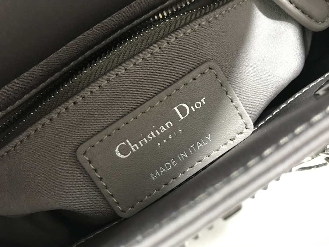 Dior M0505 Mini Dior Lady Bag Gray Metallic Cannage Lambskin with Beaded Embroidery