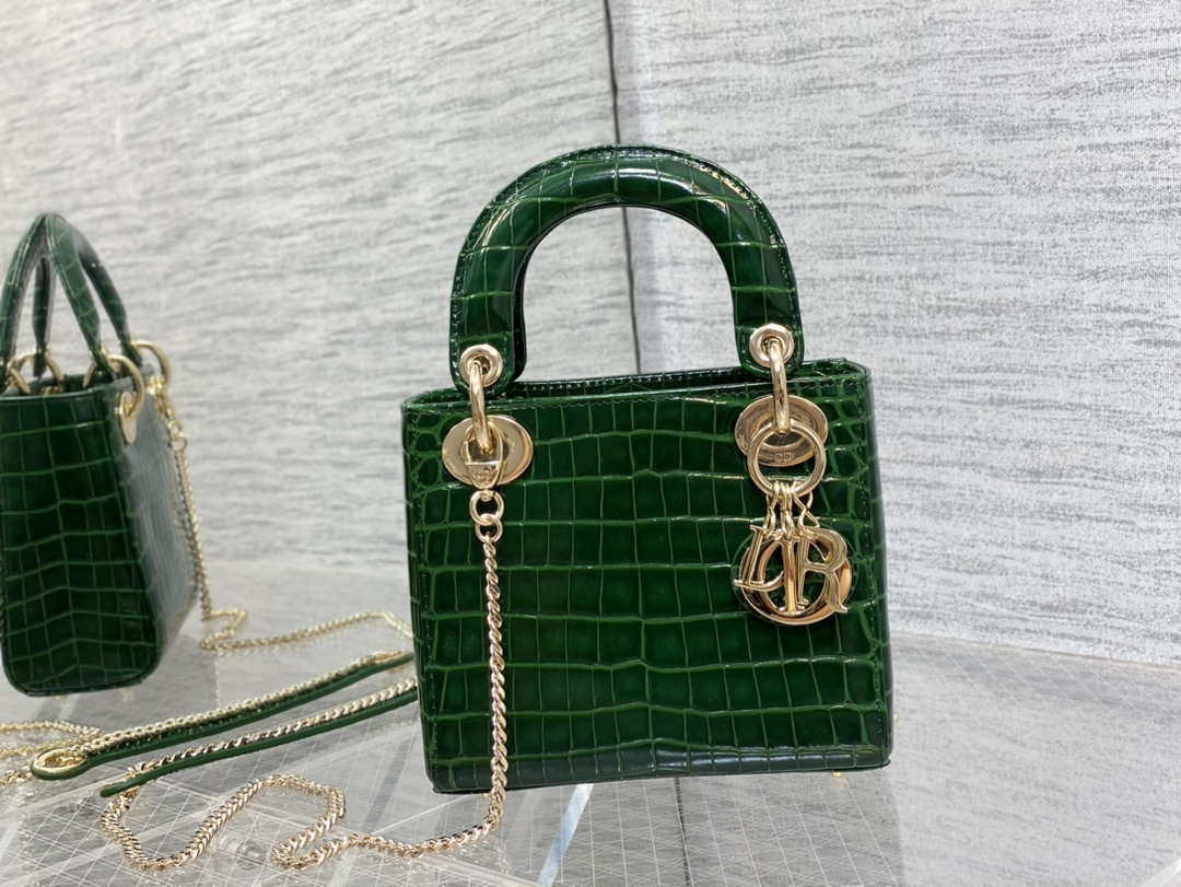 Dior M0505 Mini Dior Lady Bag Green Cannage Crocodile Gold - Default Title - View 2