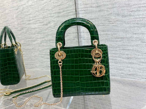 Dior M0505 Mini Dior Lady Bag Green Cannage Crocodile Gold - Default Title - View 2