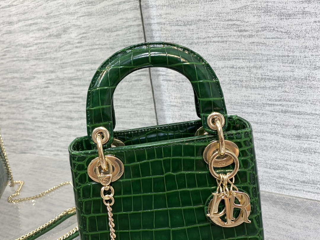 Dior M0505 Mini Dior Lady Bag Green Cannage Crocodile Gold - Default Title - View 3