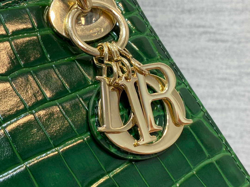 Dior M0505 Mini Dior Lady Bag Green Cannage Crocodile Gold