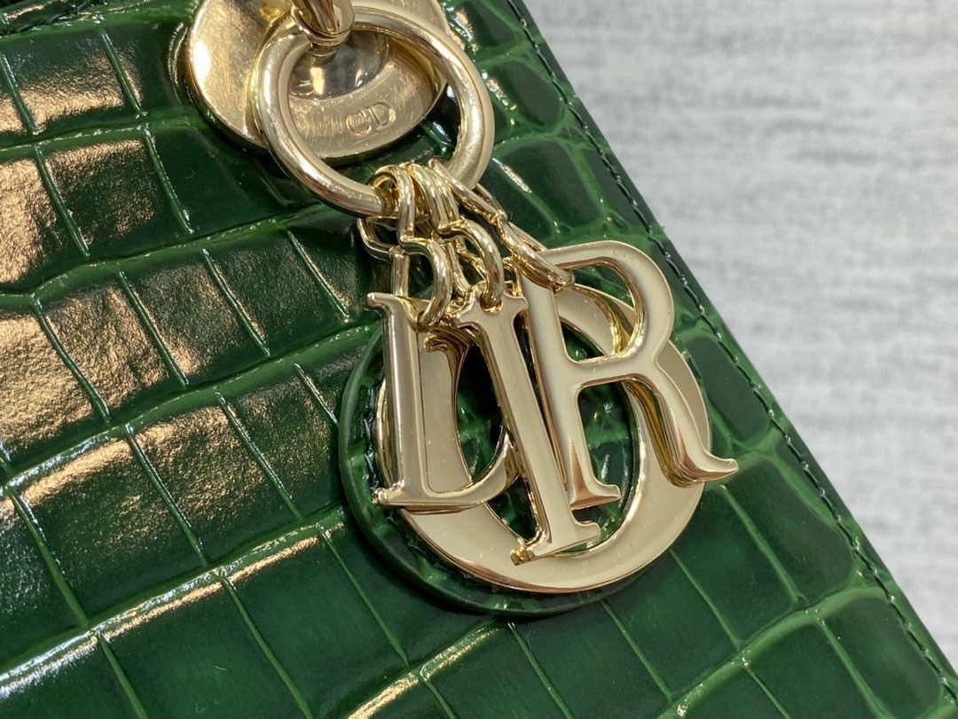 Dior M0505 Mini Dior Lady Bag Green Cannage Crocodile Gold - Default Title - View 4