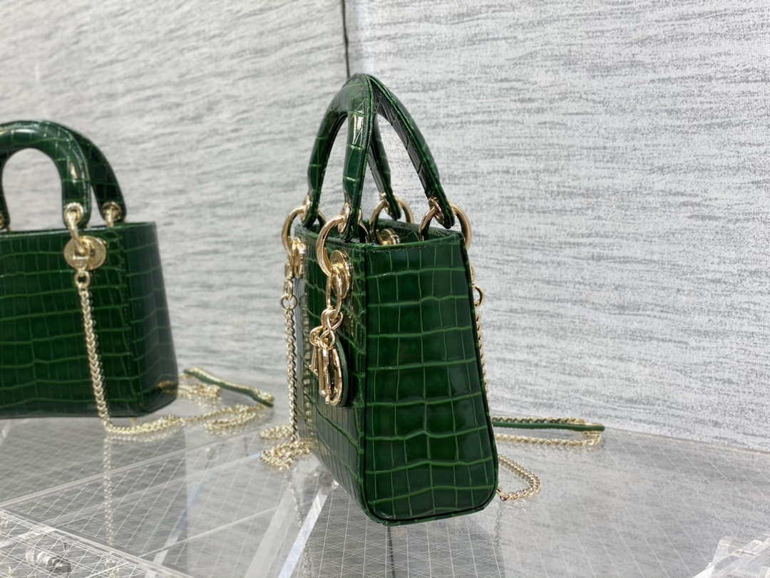 Dior M0505 Mini Dior Lady Bag Green Cannage Crocodile Gold - Default Title - View 6