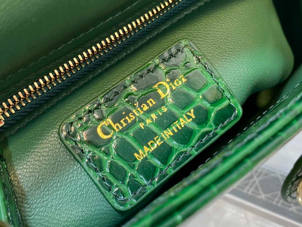 Dior M0505 Mini Dior Lady Bag Green Cannage Crocodile Gold