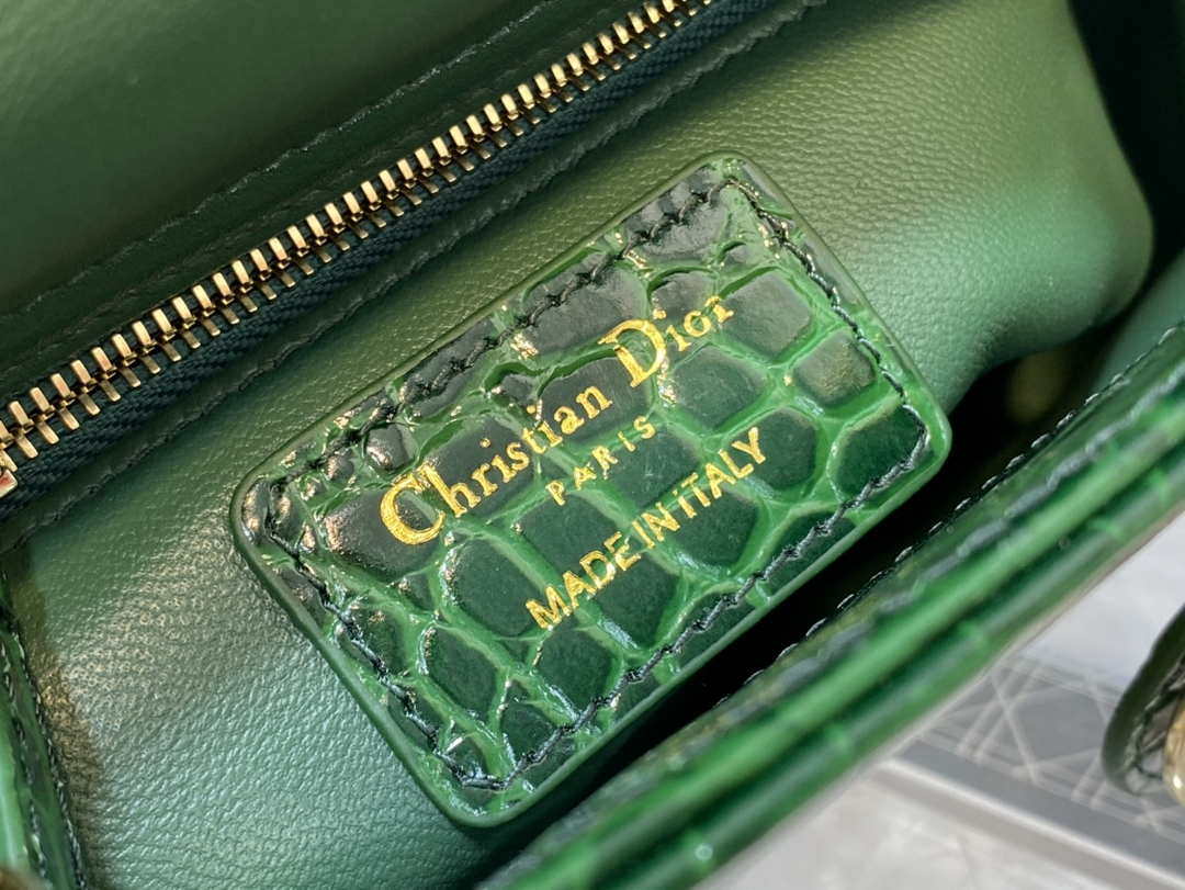 Dior M0505 Mini Dior Lady Bag Green Cannage Crocodile Gold - Default Title - View 9