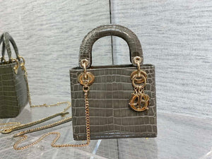 Dior M0505 Mini Dior Lady Bag Kaki Cannage Crocodile Gold - Default Title - View 2