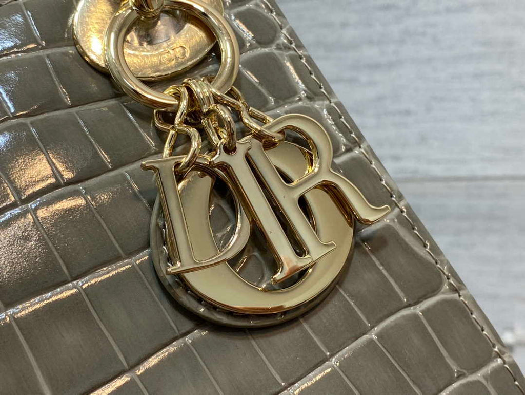 Dior M0505 Mini Dior Lady Bag Kaki Cannage Crocodile Gold