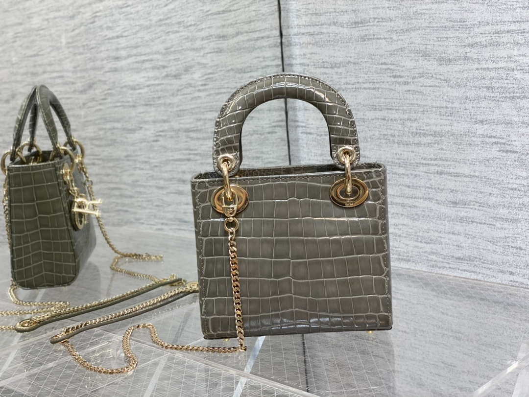 Dior M0505 Mini Dior Lady Bag Kaki Cannage Crocodile Gold - Default Title - View 5