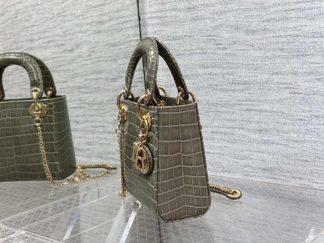 Dior M0505 Mini Dior Lady Bag Kaki Cannage Crocodile Gold - Default Title - View 6