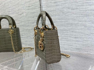 Dior M0505 Mini Dior Lady Bag Kaki Cannage Crocodile Gold - Default Title - View 6