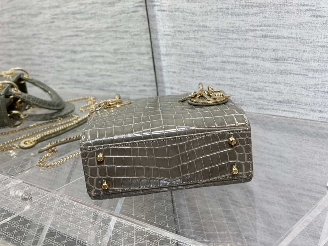 Dior M0505 Mini Dior Lady Bag Kaki Cannage Crocodile Gold - Default Title - View 7